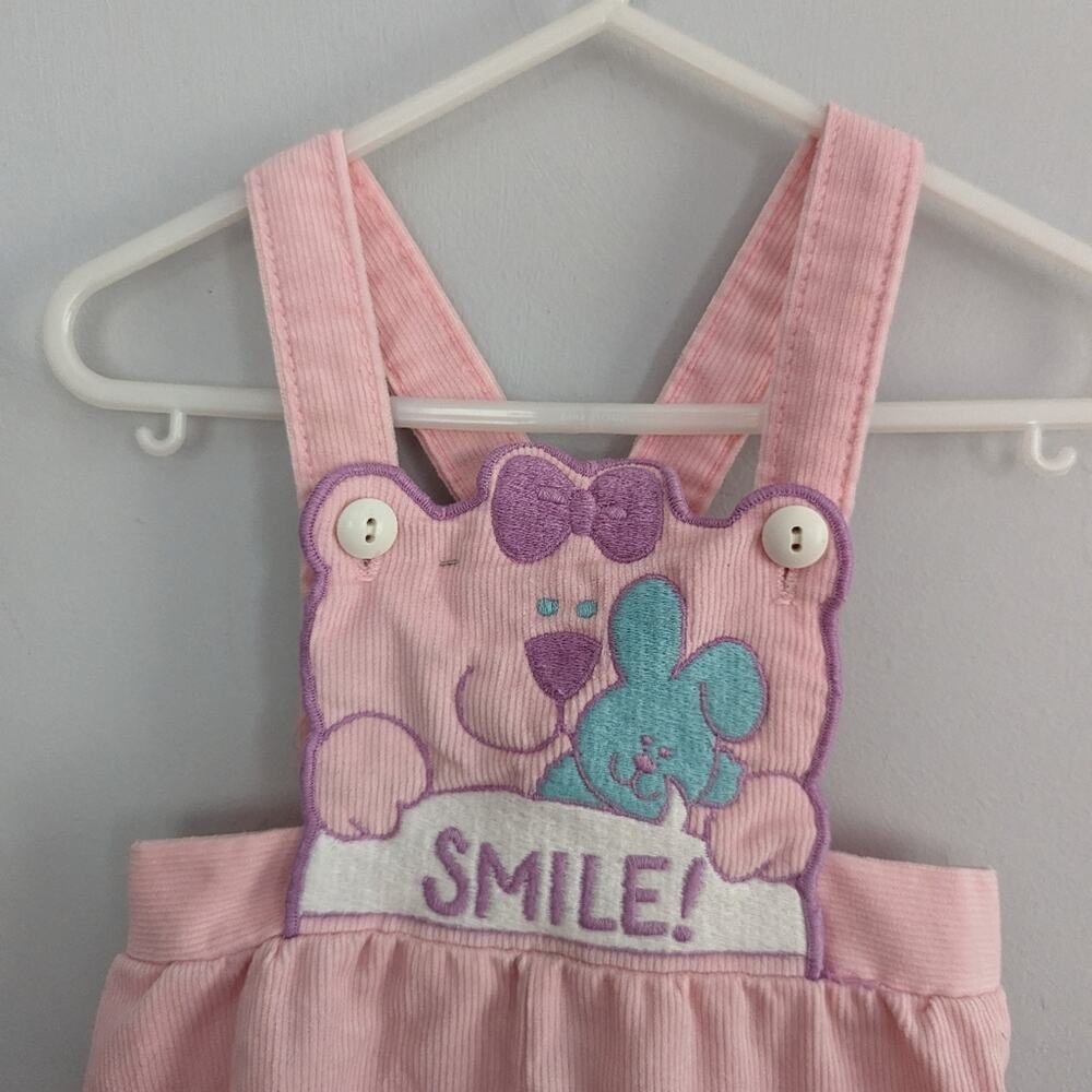Vintage Girl's 24 Months Teddy Bear Smile Light Pink Corduroy Overalls - Picture 5 of 5